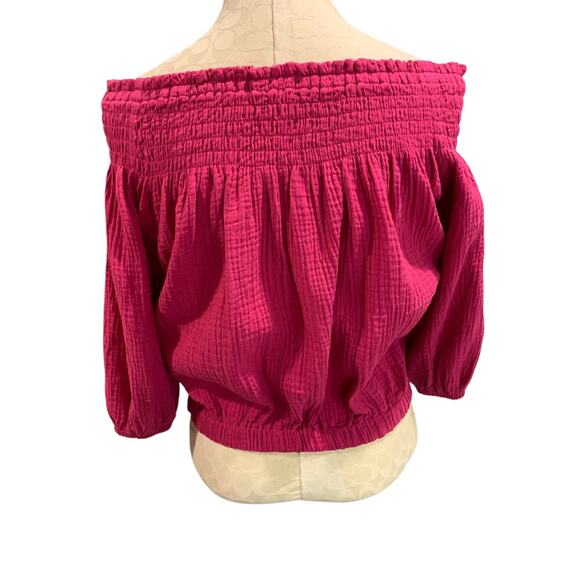 XS Roan + Ryan Fuchsia Womens Off Shoulder Banded Shirt Blouse - Picture 7 of 10